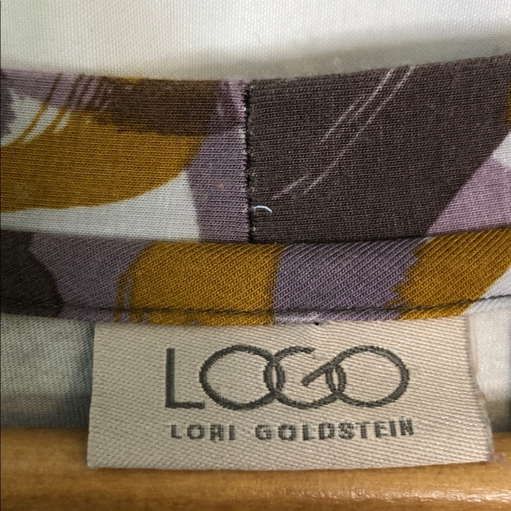 LOGO Lori Goldstein Women's Abstract Button Down  Purple/Tan/Brown Tunic Size XS - Picture 3 of 13